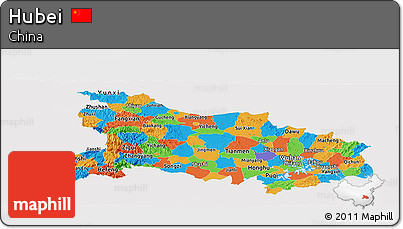 Political Panoramic Map of Hubei, single color outside