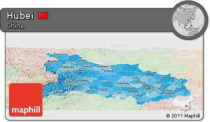 Political Shades Panoramic Map of Hubei, lighten