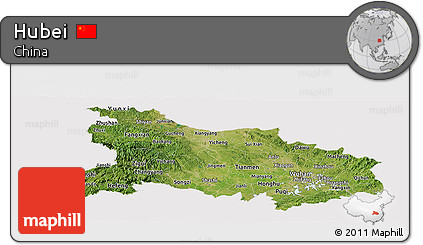 Satellite Panoramic Map of Hubei, cropped outside