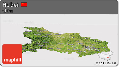 Satellite Panoramic Map of Hubei, cropped outside