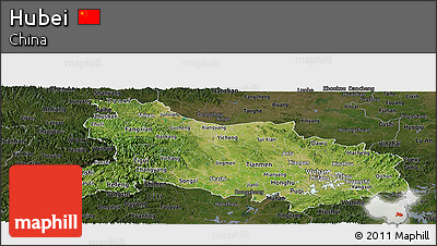 Satellite Panoramic Map of Hubei, darken