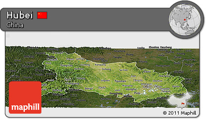 Satellite Panoramic Map of Hubei, darken