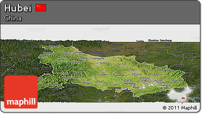 Satellite Panoramic Map of Hubei, darken