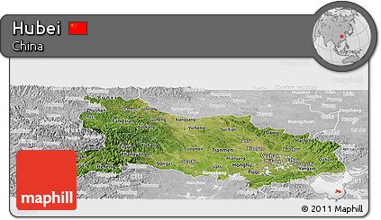Satellite Panoramic Map of Hubei, lighten, desaturated