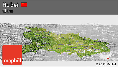 Satellite Panoramic Map of Hubei, lighten, desaturated