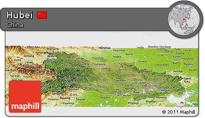 Satellite Panoramic Map of Hubei, physical outside