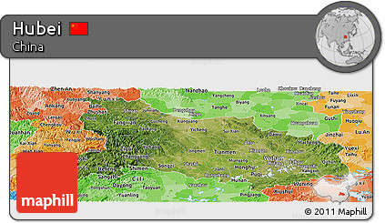 Satellite Panoramic Map of Hubei, political shades outside
