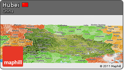 Satellite Panoramic Map of Hubei, political shades outside