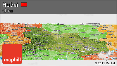 Satellite Panoramic Map of Hubei, political shades outside