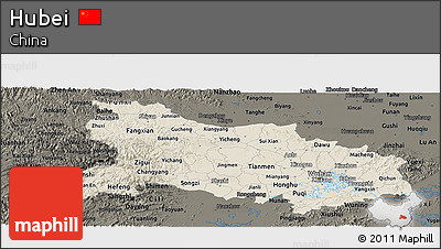 Shaded Relief Panoramic Map of Hubei, darken