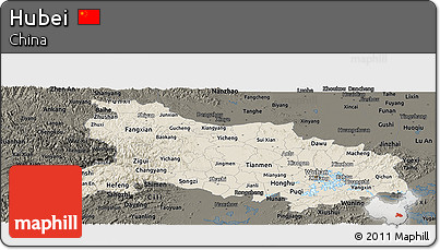 Shaded Relief Panoramic Map of Hubei, darken