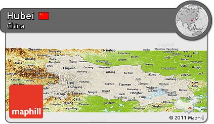 Shaded Relief Panoramic Map of Hubei, physical outside
