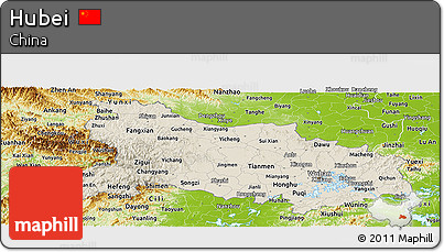 Shaded Relief Panoramic Map of Hubei, physical outside