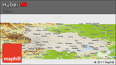 Shaded Relief Panoramic Map of Hubei, physical outside