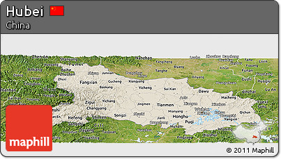 Shaded Relief Panoramic Map of Hubei, satellite outside