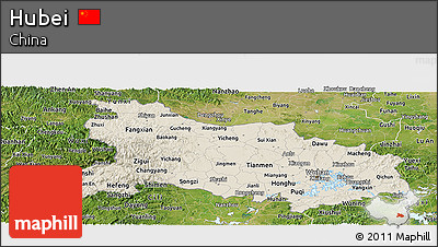Shaded Relief Panoramic Map of Hubei, satellite outside