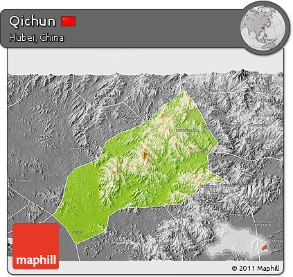 Physical 3D Map of Qichun, desaturated