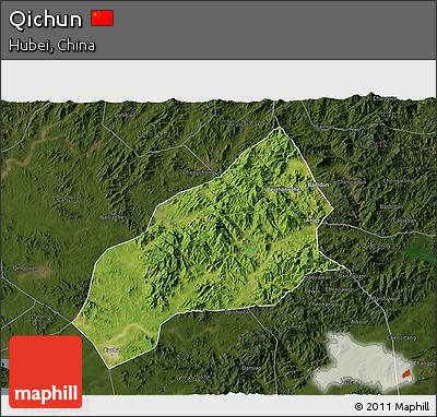 Satellite 3D Map of Qichun, darken