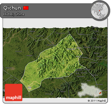 Satellite 3D Map of Qichun, darken