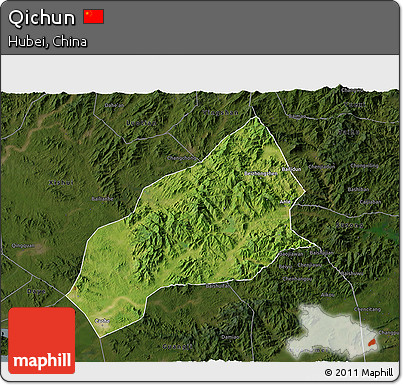 Satellite 3D Map of Qichun, darken