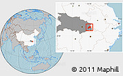 Gray Location Map of Qichun, highlighted country, highlighted parent region, hill shading