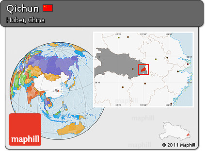 Political Location Map of Qichun, highlighted country, highlighted parent region