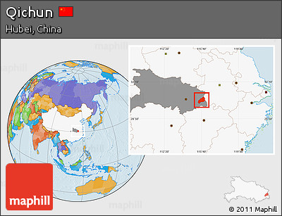 Political Location Map of Qichun, highlighted country, highlighted parent region