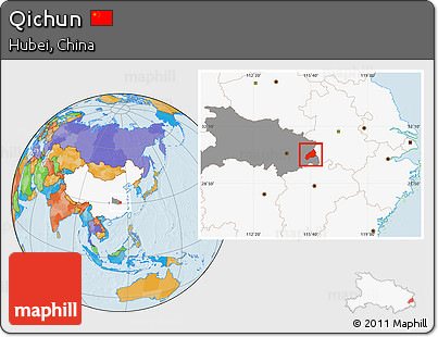 Political Location Map of Qichun, highlighted country, highlighted parent region