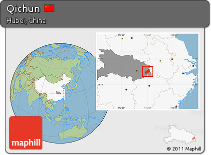 Savanna Style Location Map of Qichun, highlighted country, highlighted parent region