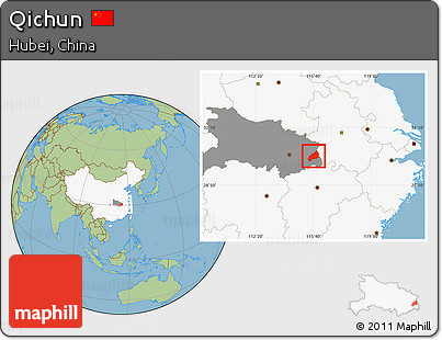 Savanna Style Location Map of Qichun, highlighted country, highlighted parent region