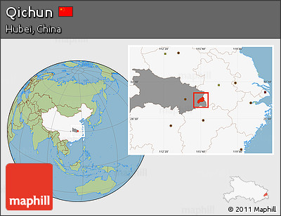 Savanna Style Location Map of Qichun, highlighted country, highlighted parent region