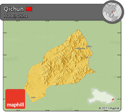 Savanna Style Map of Qichun, single color outside