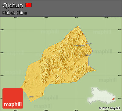 Savanna Style Map of Qichun, single color outside