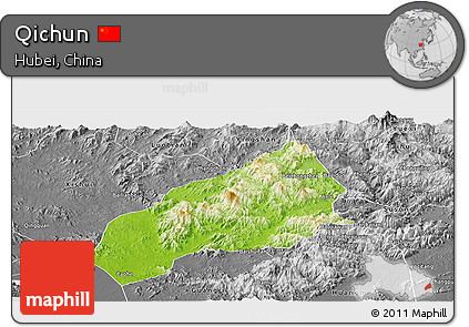 Physical Panoramic Map of Qichun, desaturated
