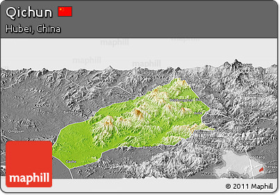 Physical Panoramic Map of Qichun, desaturated