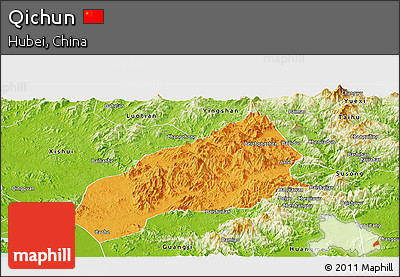 Political Panoramic Map of Qichun, physical outside