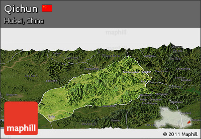 Satellite Panoramic Map of Qichun, darken