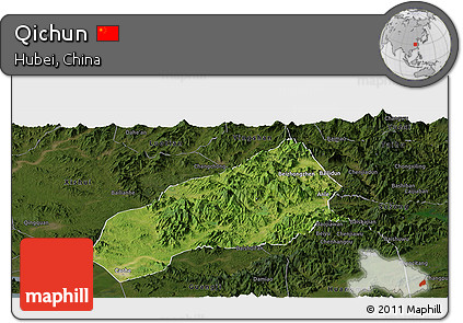 Satellite Panoramic Map of Qichun, darken