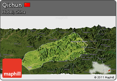 Satellite Panoramic Map of Qichun, darken