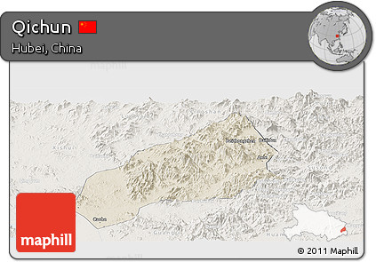Shaded Relief Panoramic Map of Qichun, lighten