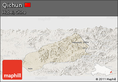 Shaded Relief Panoramic Map of Qichun, lighten