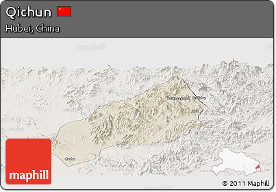 Shaded Relief Panoramic Map of Qichun, lighten