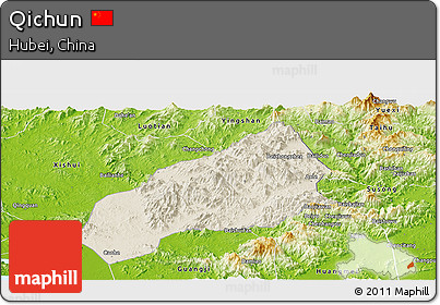 Shaded Relief Panoramic Map of Qichun, physical outside