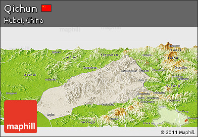 Shaded Relief Panoramic Map of Qichun, physical outside