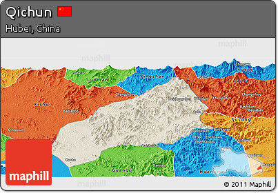 Shaded Relief Panoramic Map of Qichun, political outside