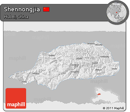 Gray 3D Map of Shennongjia, single color outside
