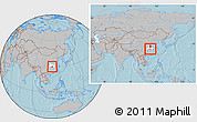 Gray Location Map of Shishou, highlighted parent region, within the entire country, hill shading