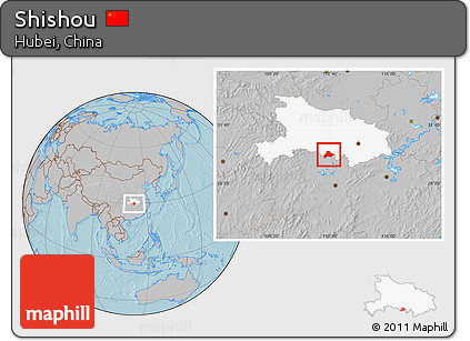 Gray Location Map of Shishou, highlighted parent region, hill shading