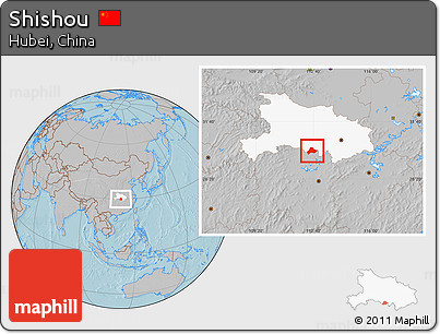 Gray Location Map of Shishou, highlighted parent region, hill shading
