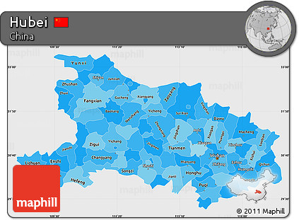 Political Shades Simple Map of Hubei, single color outside